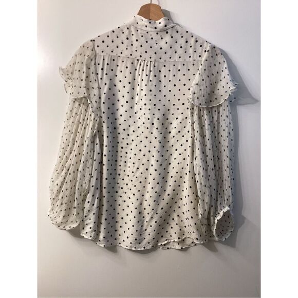 Saloni Silk Polka Dot Button Up Balloon Sleeve Blouse Black White - Picture 8 of 14